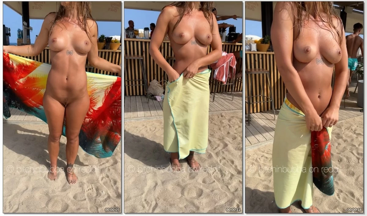 Bitch In Bubba nua mostrando a buceta em praia pública