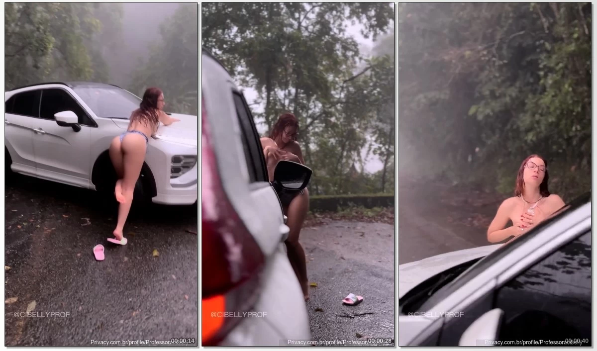 Cibelly Ferreira se exibindo em publico com os peitos de fora na chuva
